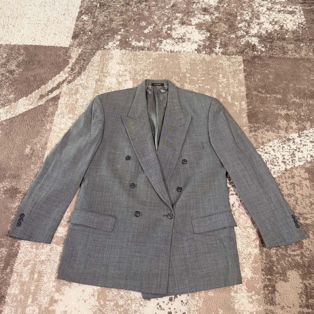 Givenchy‎ Monsieur Blazer Mens 46R Gray Double Breasted Suit Jacket Tweed